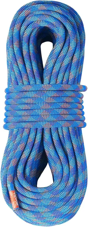 VEVOR 10.2mm Dynamic Climbing Rope, Outdoor Rock Climbing Rope 25KN Breaking Tension, Stretchable Fiber Rope with Steel Snap Hooks for Escape, Rappelling, Fire Rescue, Blue