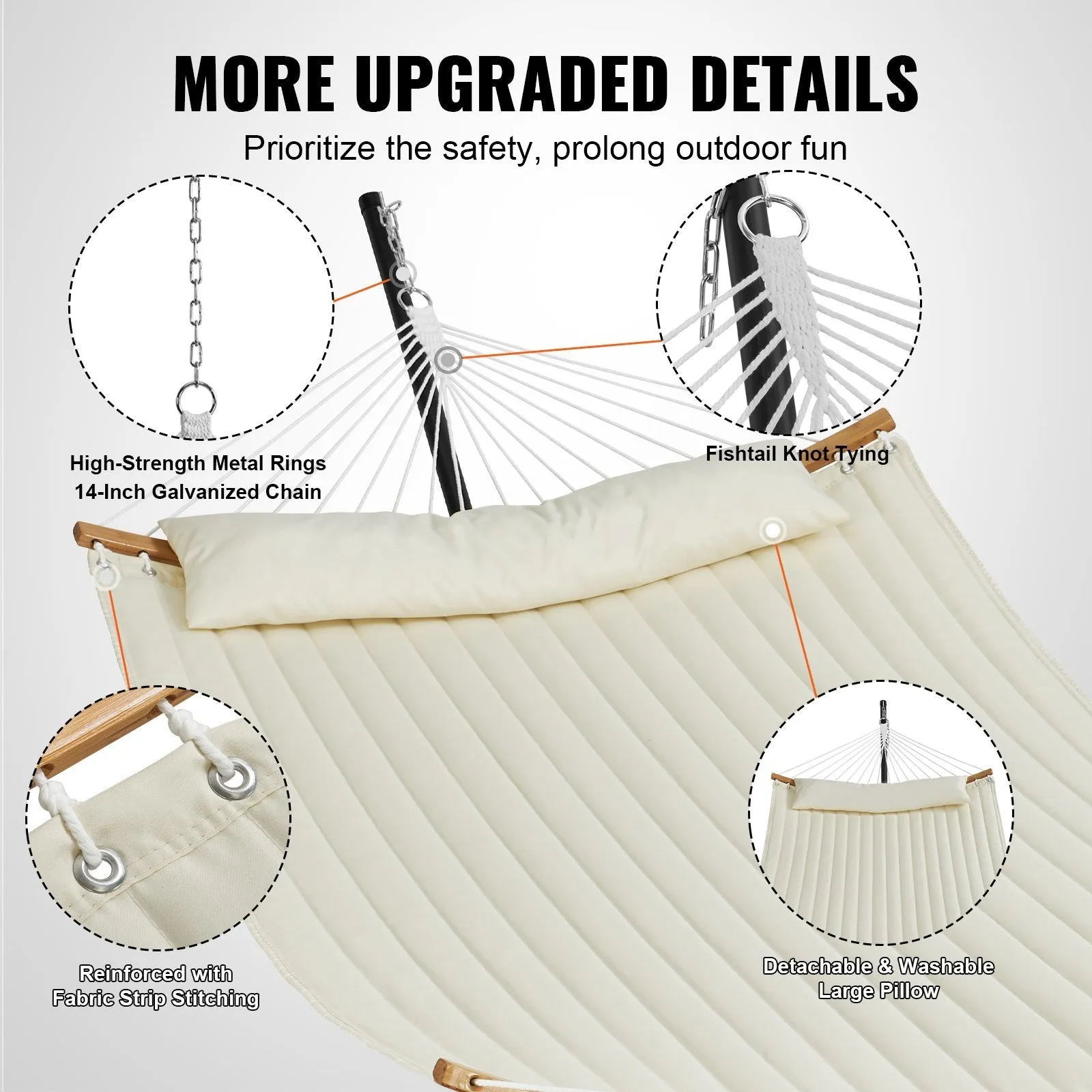 VEVOR Double Quilted Fabric Hammock Two Person Hammock