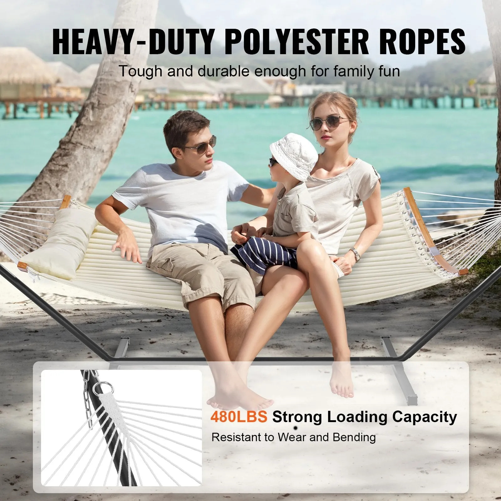 VEVOR Double Quilted Fabric Hammock Two Person Hammock