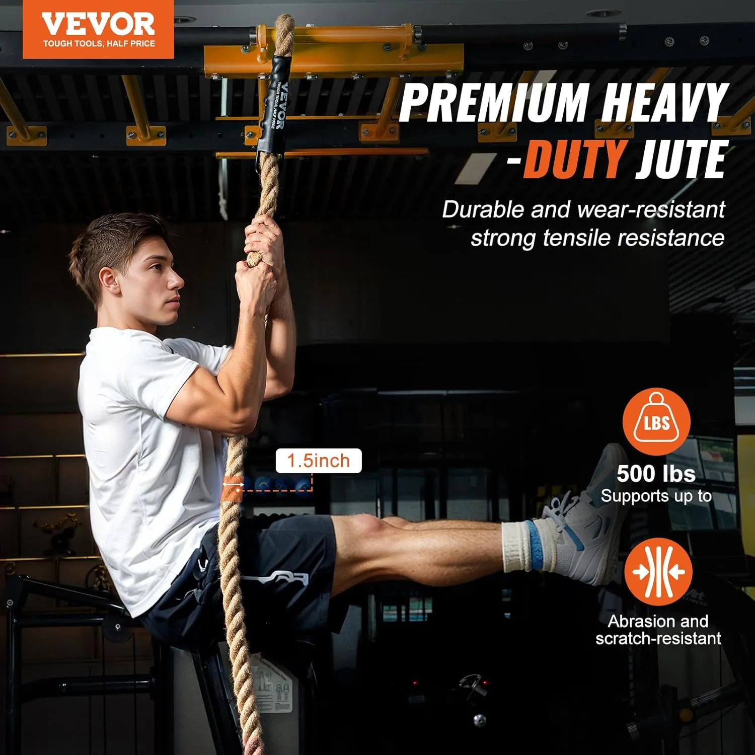 VEVOR Gym Climbing Rope, 1.5" Diameter Mutiple Length Gym Fitness Training Rope, Adult Training Rope, DIY Decorations for Home & Pets