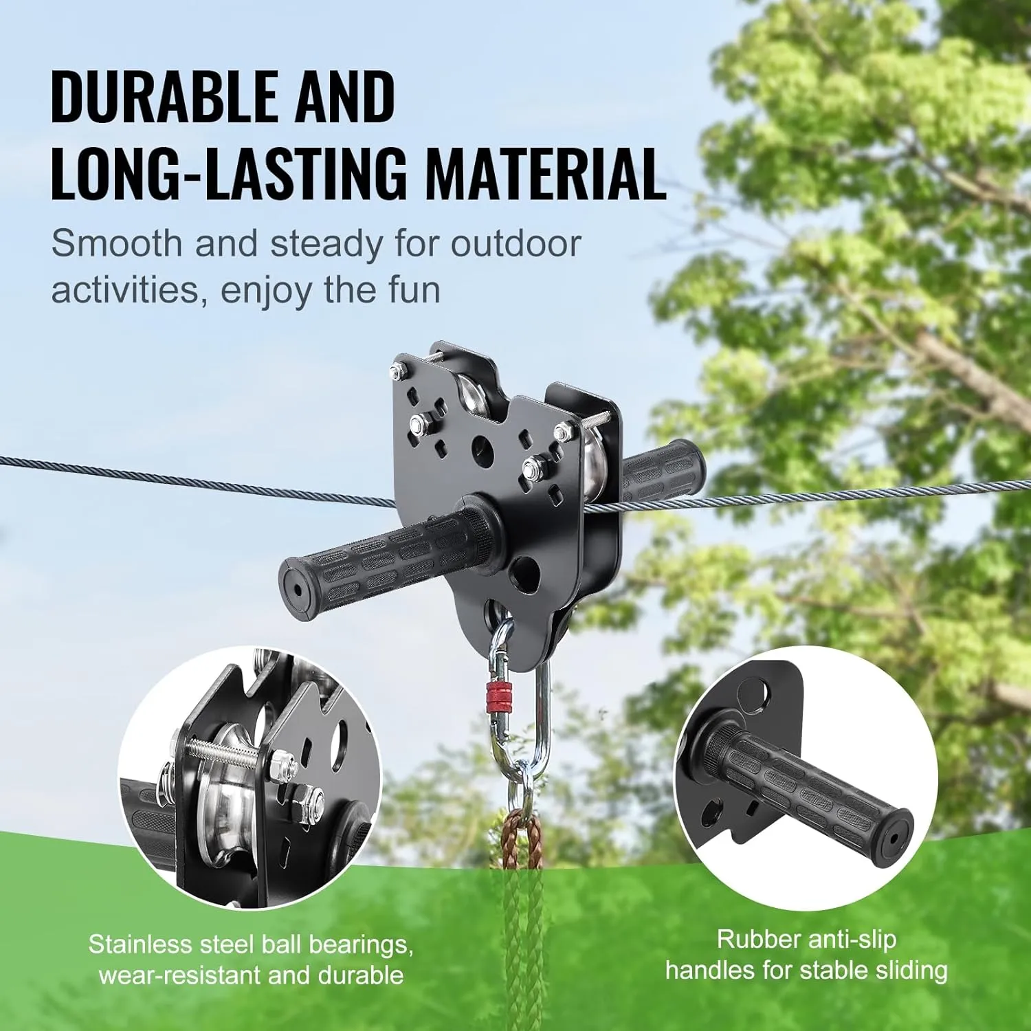 VEVOR Zip line Kits for Backyard，120ft Zip line Kit for Kids and Adult Up to 330 lb, Included Swing Seat, Ziplines Brake, and Steel Trolley, Outdoor Playground Equipment