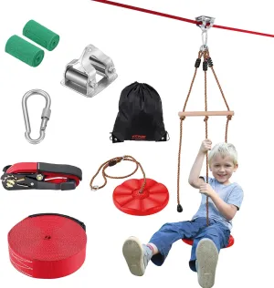 VEVOR Zipline Kit for Kids and Adult, 65 ft Zip Line Kits Up to 330 lb, Backyard Outdoor Quick Setup Zipline, Playground Entertainment with Zipline, Nylon Safety Harness, Seat, and Handlebar