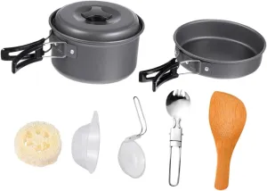 VICASKY 1 Set Camping Pan Set Pot Pans Cooking Camping Kettle Outdoor Portable Small Cookware Utensils Camping Supplies Frying Pan for Camping Black Aluminum Alloy