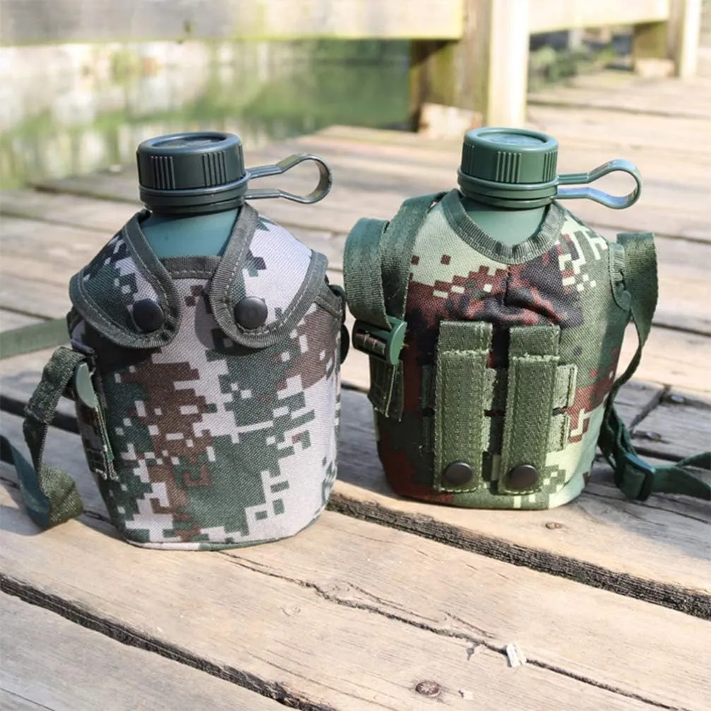 VICASKY Aluminum Alloy Water Bottle with Pouch Hiking Survival Travel Large Capacity Wide Mouth Wall Vacuum Insulated Bottle for Hot/Cold Liquids Beverages 1L, Wu Paragraph