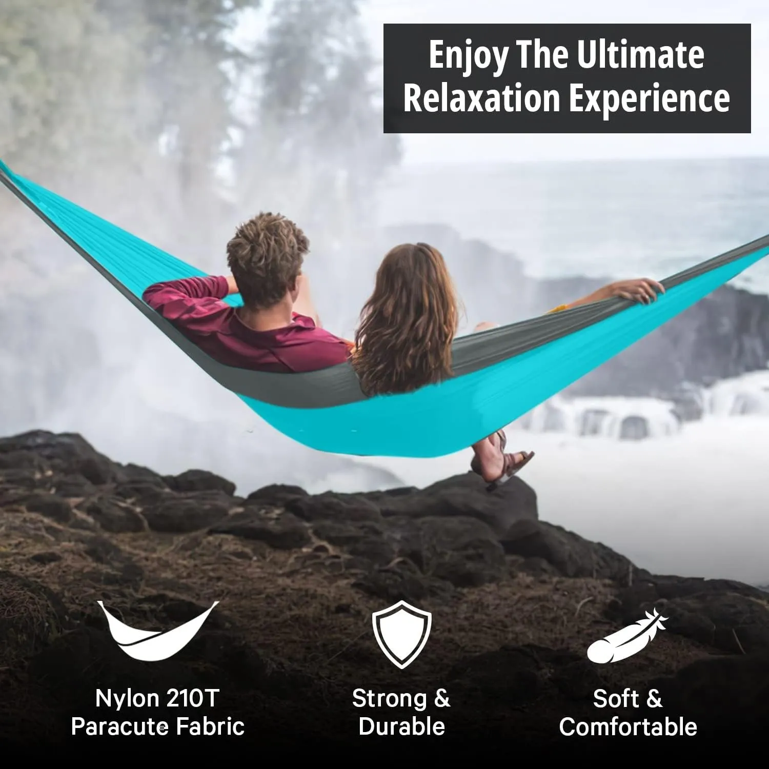 Vigel Camping Hammock - XL Double Hammock 500 Lb Capacity - Durable Portable Tree Hammock - Hammocks for Outside - Camping Accessories for Outdoor, Travel, Hiking