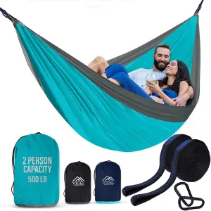 Vigel Camping Hammock - XL Double Hammock 500 Lb Capacity - Durable Portable Tree Hammock - Hammocks for Outside - Camping Accessories for Outdoor, Travel, Hiking