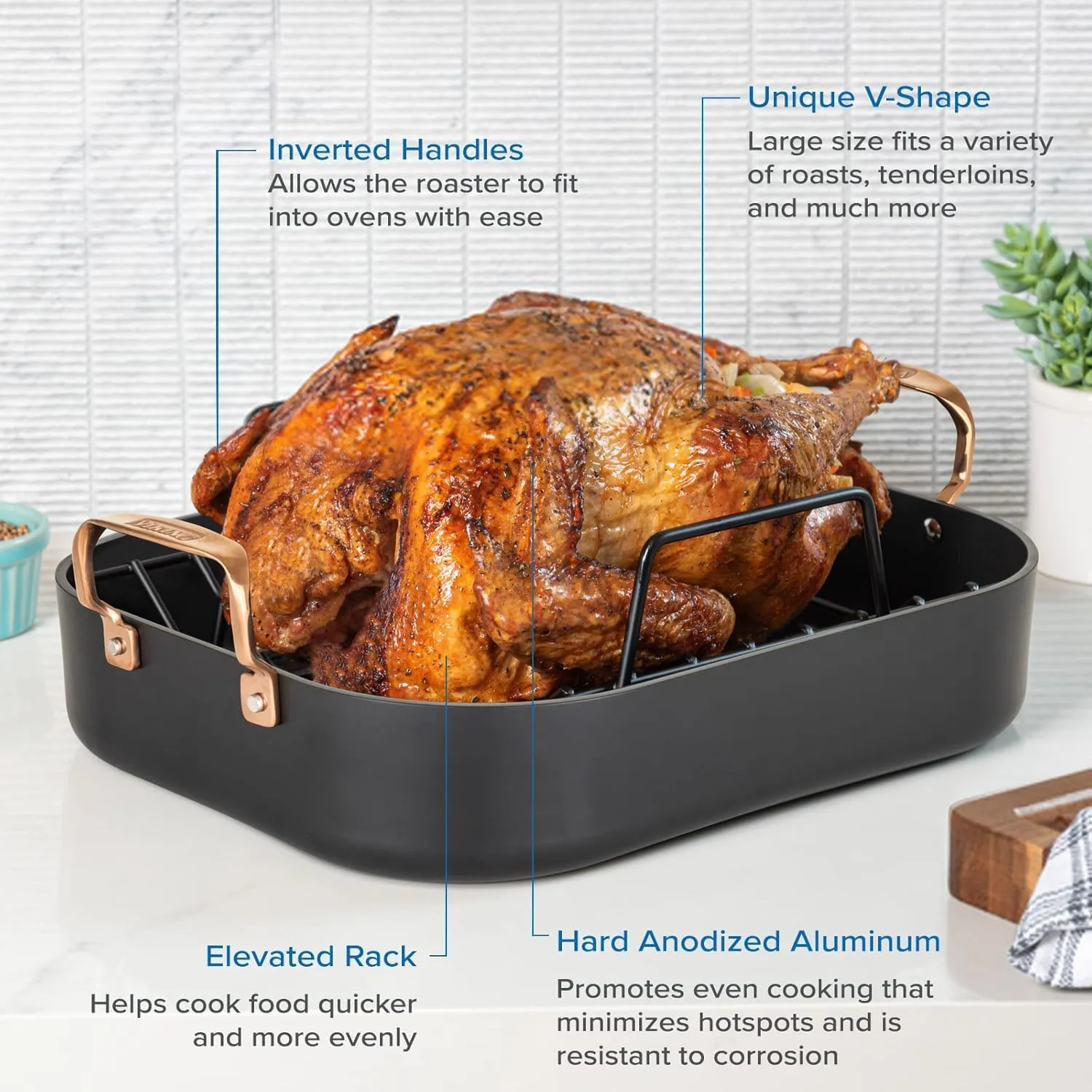 Viking Hard Anodized Aluminum Nonstick Roasting Pan with Non Stick Rack and Carving Set, 16 x 13 Inch Kitchen Cookware, Dishwasher and Oven Safe, Dark Grey