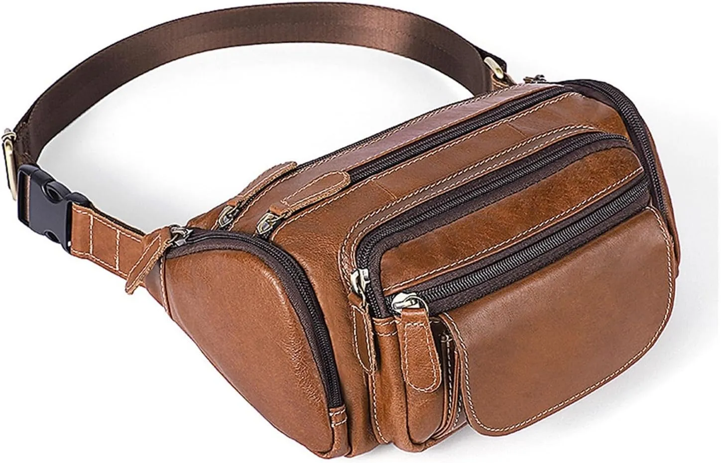 Vintage Large Capacity Outdoor Waist Pack First Layer Men's Waist Pack Crossbody Bag Shoulder(B)