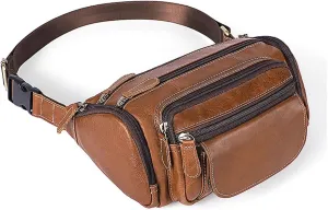 Vintage Large Capacity Outdoor Waist Pack First Layer Men's Waist Pack Crossbody Bag Shoulder(B)