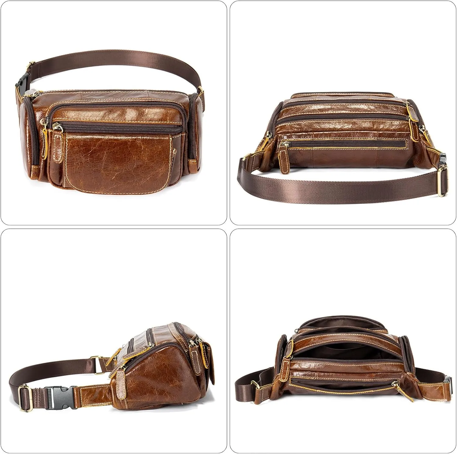Vintage Large Capacity Outdoor Waist Pack First Layer Men's Waist Pack Crossbody Bag Shoulder(B)