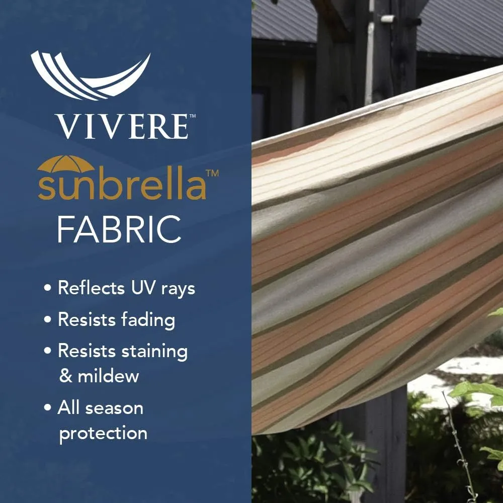 Vivere Double Sunbrella Hammock with Space Saving Steel Stand, 450 lb Capacity - Premium Carry Bag Included (Cameo)