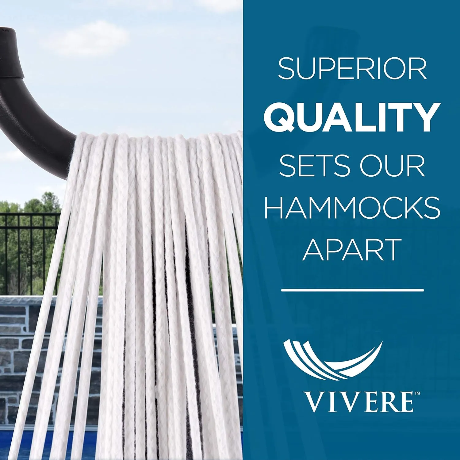 Vivere Double Sunbrella Hammock with Space Saving Steel Stand, 450 lb Capacity - Premium Carry Bag Included (Token Surfside)