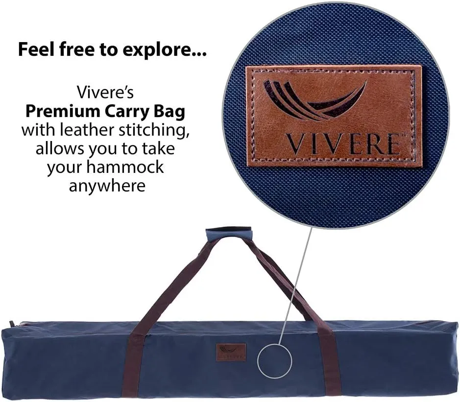Vivere Double Sunbrella Hammock with Space Saving Steel Stand, 450 lb Capacity - Premium Carry Bag Included (Token Surfside)