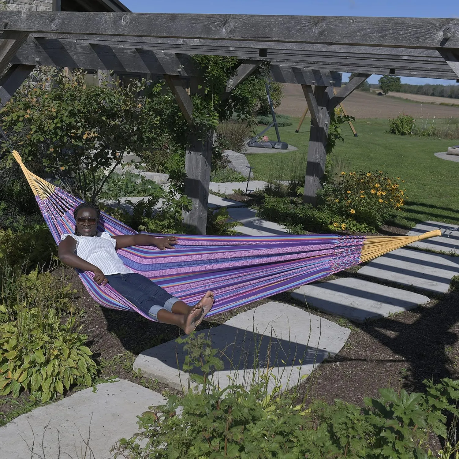 Vivere Latin Hammock Collection – Vibrant 100% Cotton Double Hammock, Supports 2 Adults - 450 lb Capacity (Fiesta)