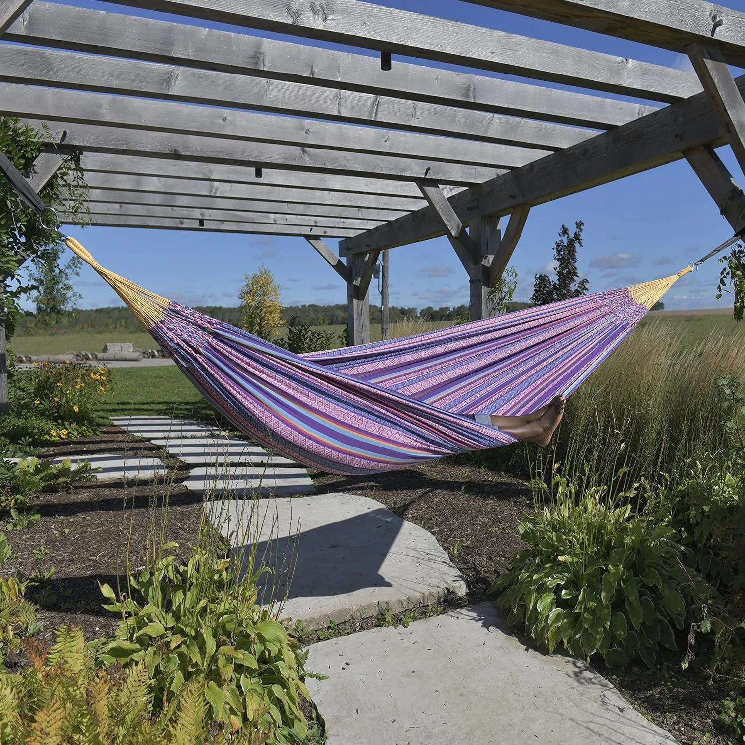 Vivere Latin Hammock Collection – Vibrant 100% Cotton Double Hammock, Supports 2 Adults - 450 lb Capacity (Fiesta)