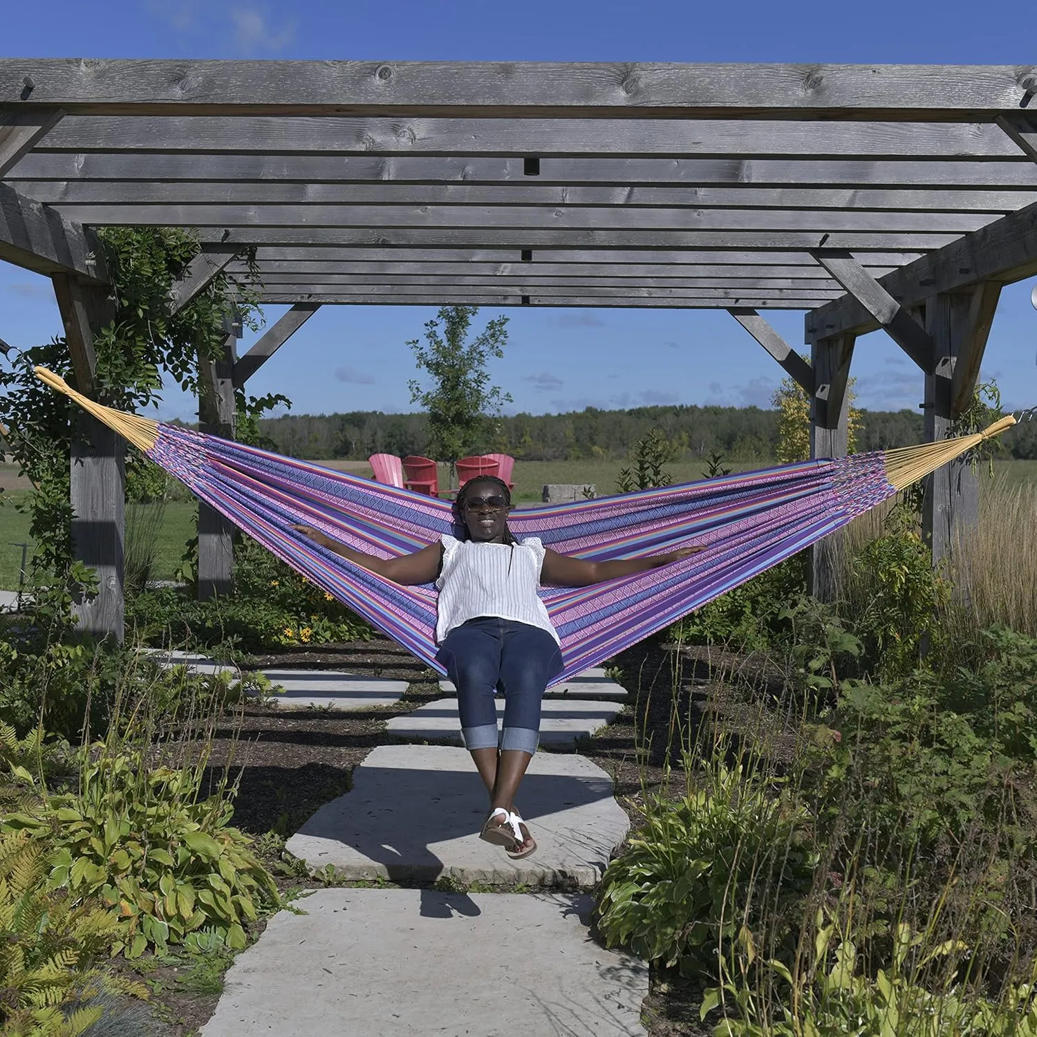 Vivere Latin Hammock Collection – Vibrant 100% Cotton Double Hammock, Supports 2 Adults - 450 lb Capacity (Fiesta)