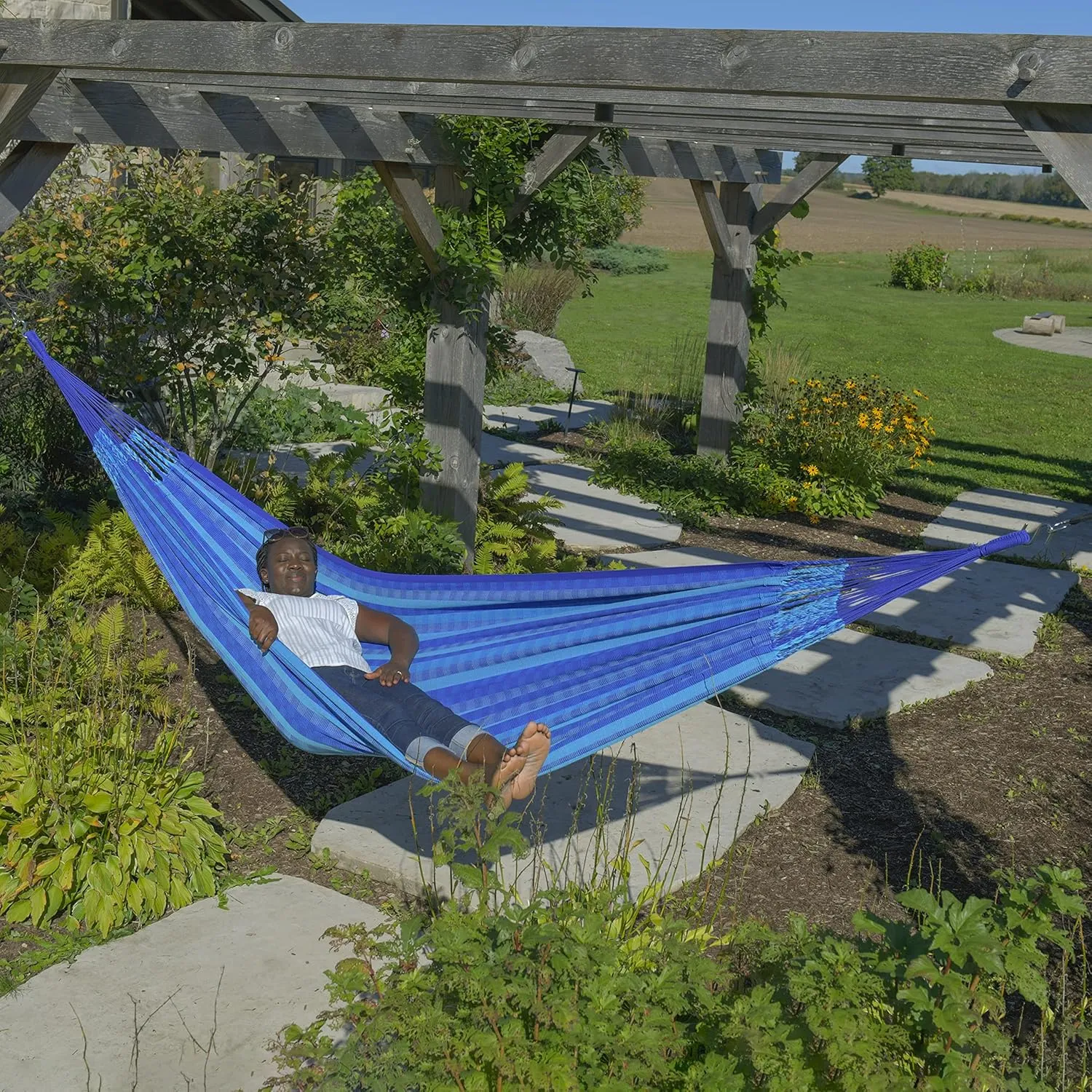 Vivere Latin Hammock Collection – Vibrant 100% Cotton Double Hammock, Supports 2 Adults - 450 lb Capacity (Laguna)