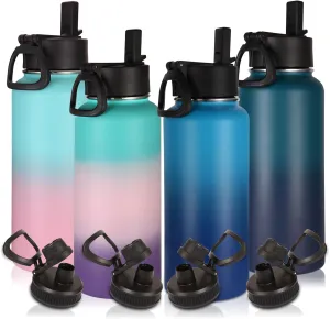 Volhoply 32oz Outdoor Gradient Color Insulated Stainless Steel Metal Water Bottle with Straw Lid&Spout Lid,Double Wall Vacuum Jug for GYM,Travel Camping Flask Keep Cold and Hot(Multicolor,4 Pack)