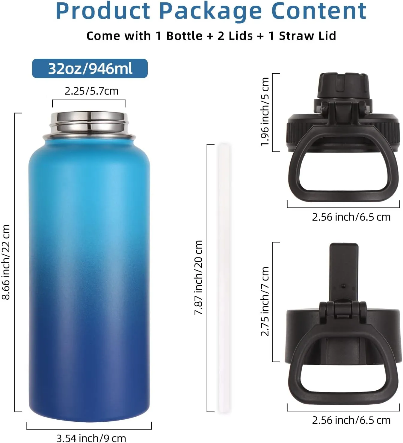 Volhoply 32oz Outdoor Gradient Color Insulated Stainless Steel Metal Water Bottle with Straw Lid&Spout Lid,Double Wall Vacuum Jug for GYM,Travel Camping Flask Keep Cold and Hot(Multicolor,4 Pack)