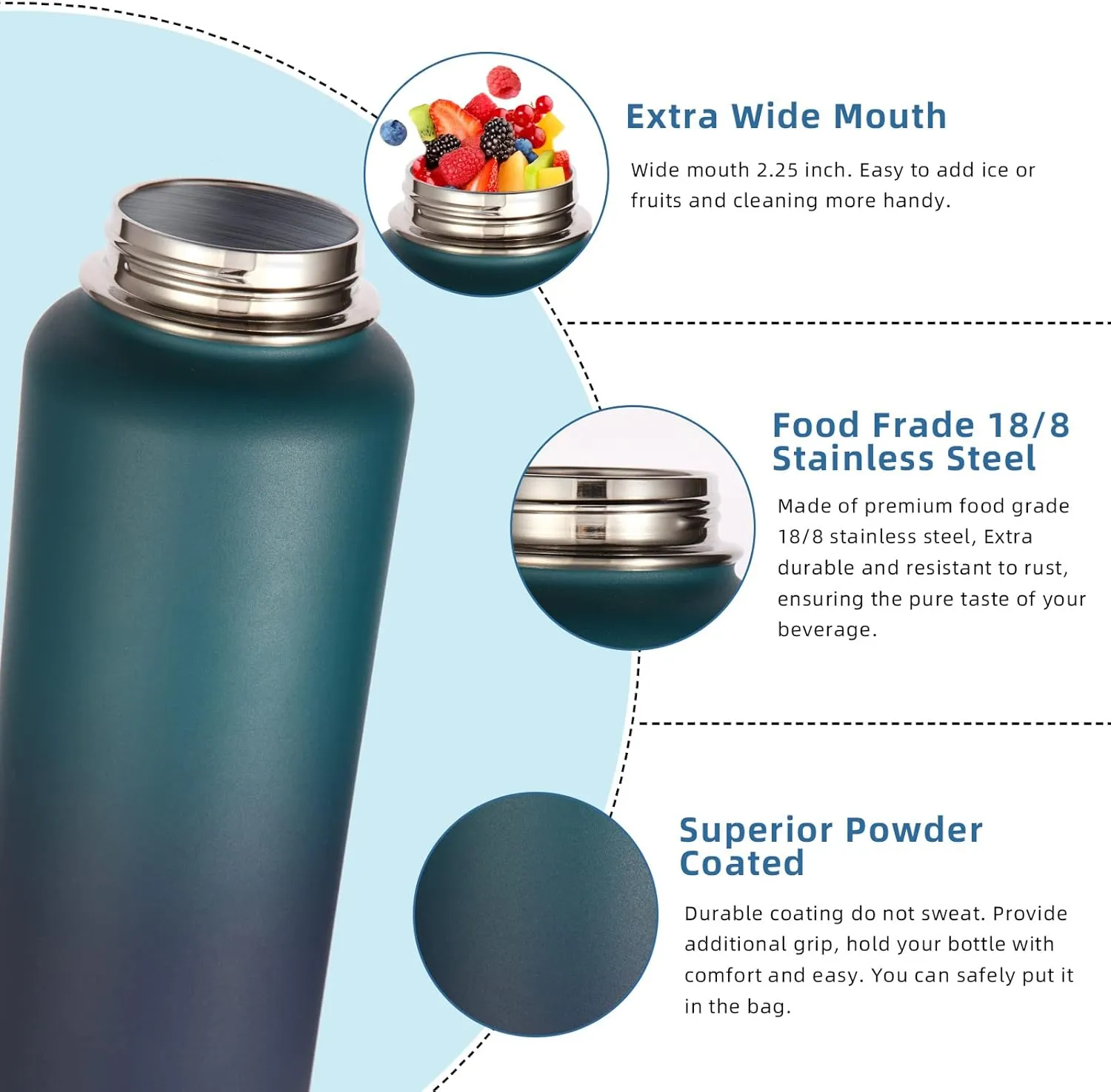 Volhoply 32oz Outdoor Gradient Color Insulated Stainless Steel Metal Water Bottle with Straw Lid&Spout Lid,Double Wall Vacuum Jug for GYM,Travel Camping Flask Keep Cold and Hot(Multicolor,4 Pack)