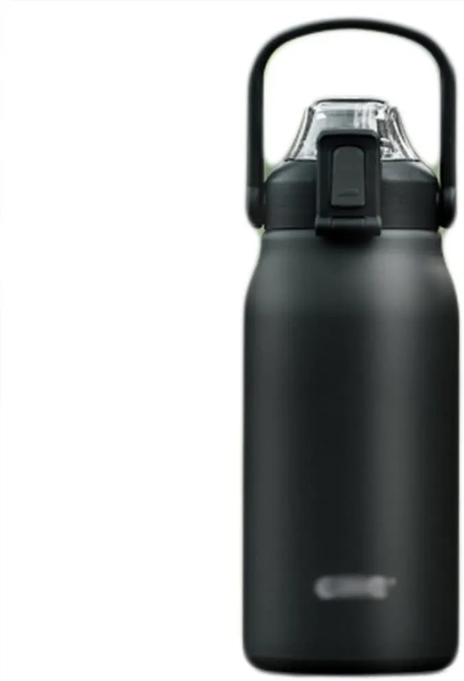 VSULZVNU Keep Hydrated 45.7oz Insulated Water Bottle with Straw Stainless Steel Large Capacity Water Jug Portable Lifting Ring Reminder (Color : Green), Black