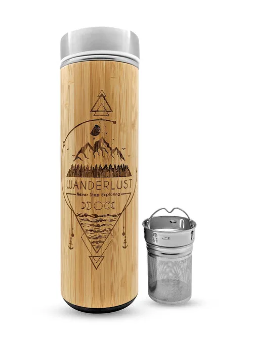 WANDERLUST 17.9oz Insulated Bamboo Water Bottle with Tea Infuse