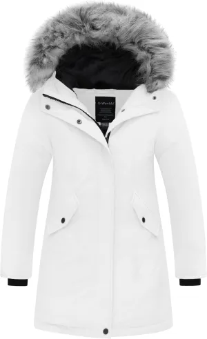 Wantdo Girl's Winter Coat Warm Windproof Insulated Hiking Warm Long Sleeve Puffer Outdoor Running Fall Jacket with Hood