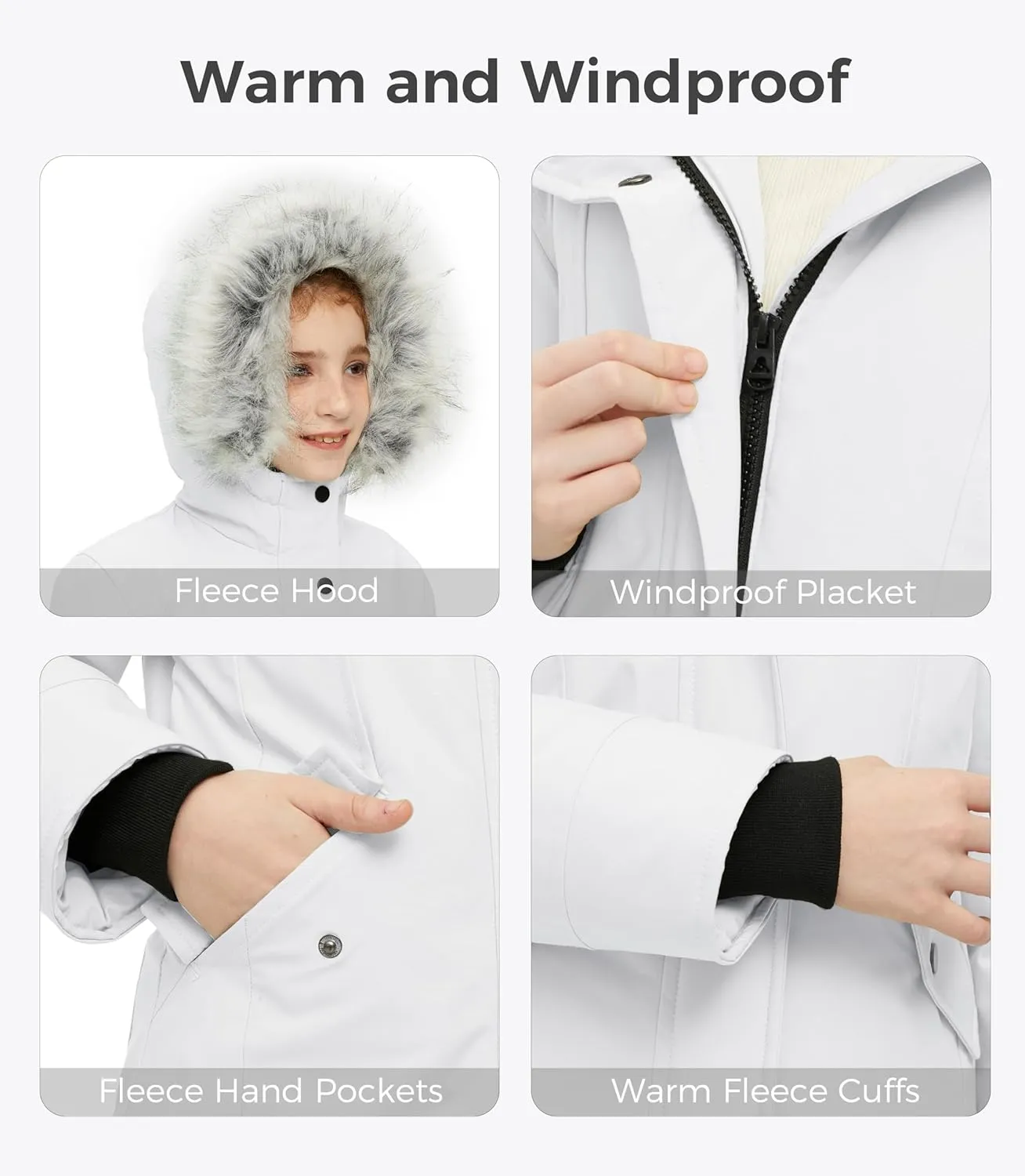 Wantdo Girl's Winter Coat Warm Windproof Insulated Hiking Warm Long Sleeve Puffer Outdoor Running Fall Jacket with Hood
