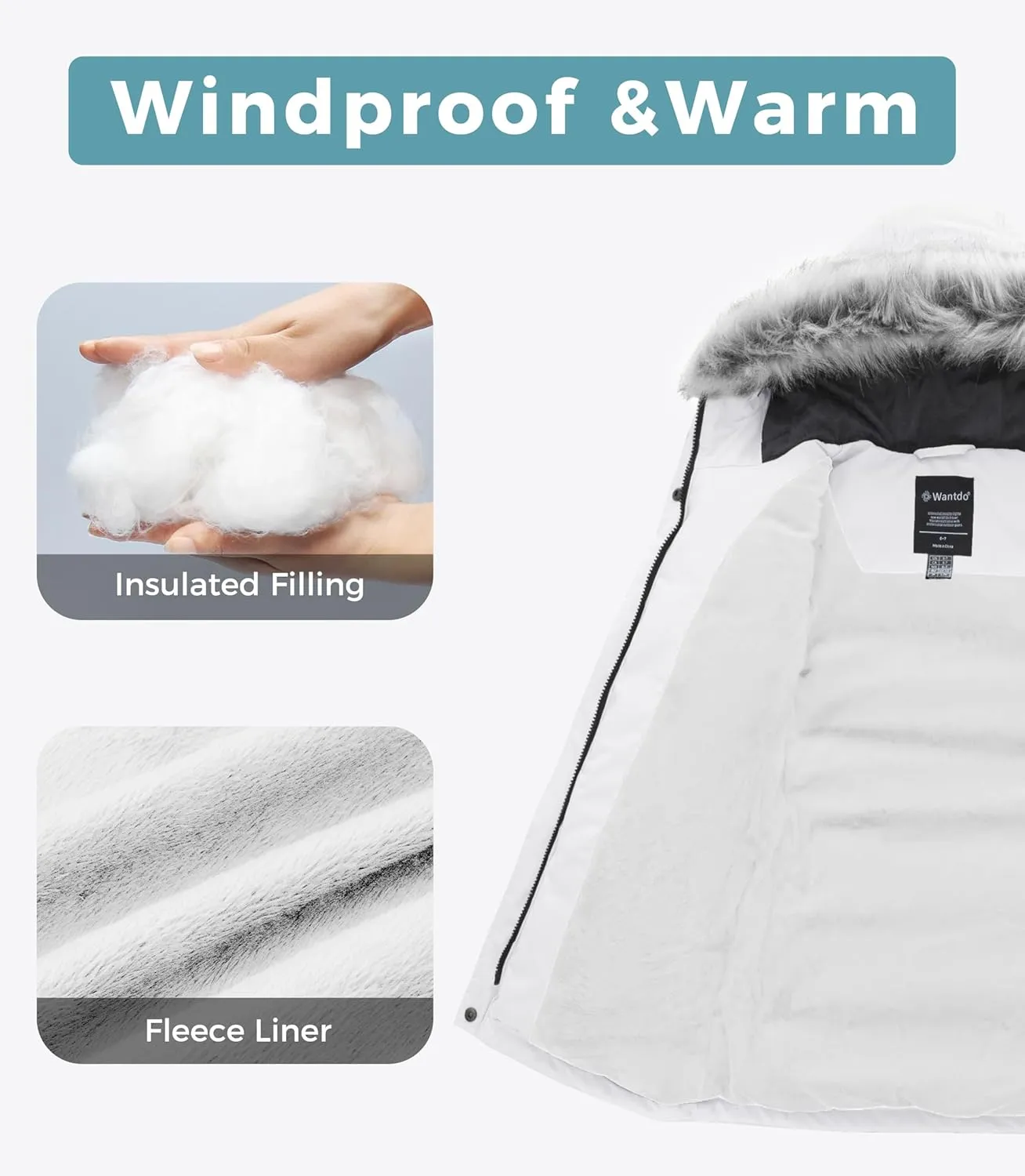 Wantdo Girl's Winter Coat Warm Windproof Insulated Hiking Warm Long Sleeve Puffer Outdoor Running Fall Jacket with Hood