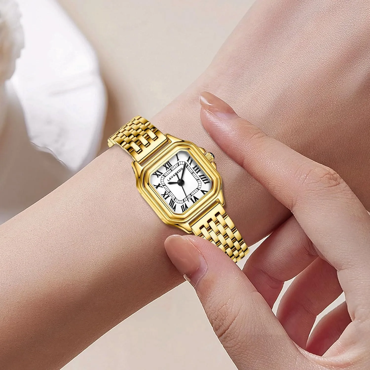 Watches for Women, Vintage Roman Numeral Dial Rectangular Case Small Ladies Watches, Dainty Casual Stainless Steel Quartz Waterproof Watches with Adjustable Tools, Gifts for Women