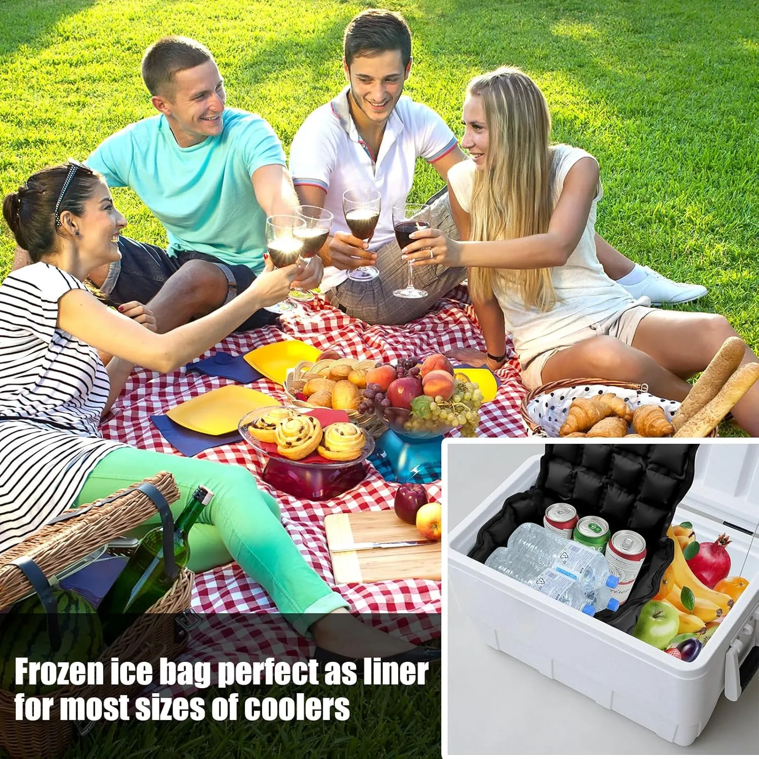 Water-Activated Freezable Cooler Bag, Reusable Super Absorbent Ice Pack for Long-Lasting Cold Storage, Camping, Groceries & First Aid (Non-Gel Eco-Friendly)
