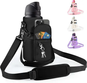 Water Bottle Carrier Bag with Strap for Owala FreeSip 24/32oz with Detachable Phone Pocket for Owala Accessories 24/32oz Water Bottle Sleeve for Walking Camping Gym
