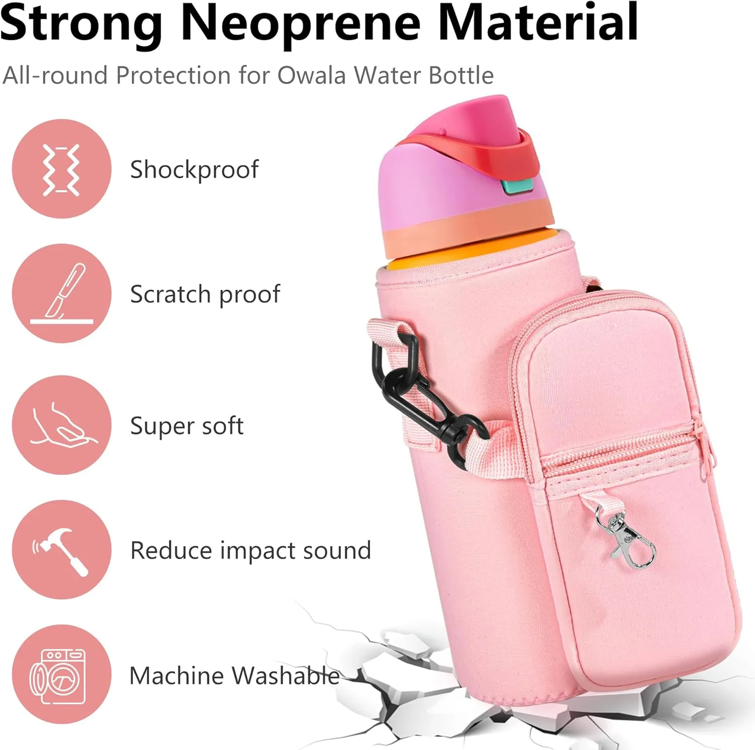 Water Bottle Carrier Bag with Strap for Owala FreeSip 24/32oz with Detachable Phone Pocket for Owala Accessories 24/32oz Water Bottle Sleeve for Walking Camping Gym