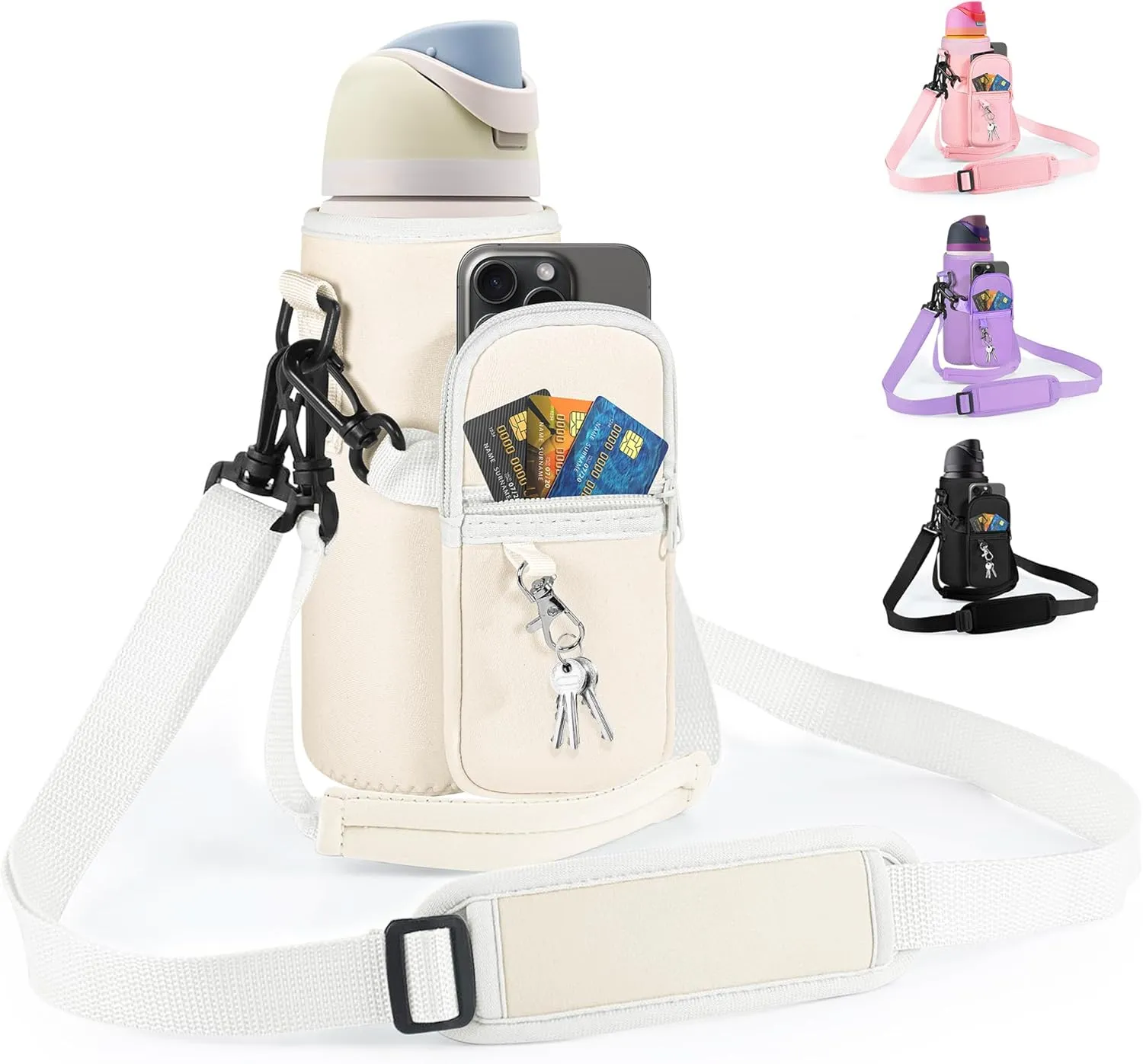 Water Bottle Carrier Bag with Strap for Owala FreeSip 24/32oz with Detachable Phone Pocket for Owala Accessories 24/32oz Water Bottle Sleeve for Walking Camping Gym