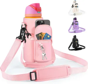 Water Bottle Carrier Bag with Strap for Owala FreeSip 24/32oz with Detachable Phone Pocket for Owala Accessories 24/32oz Water Bottle Sleeve for Walking Camping Gym