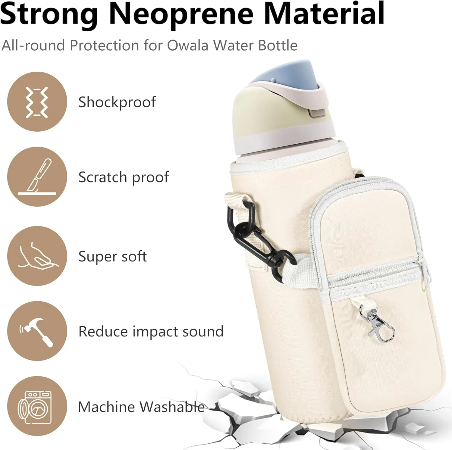 Water Bottle Carrier Bag with Strap for Owala FreeSip 24/32oz with Detachable Phone Pocket for Owala Accessories 24/32oz Water Bottle Sleeve for Walking Camping Gym