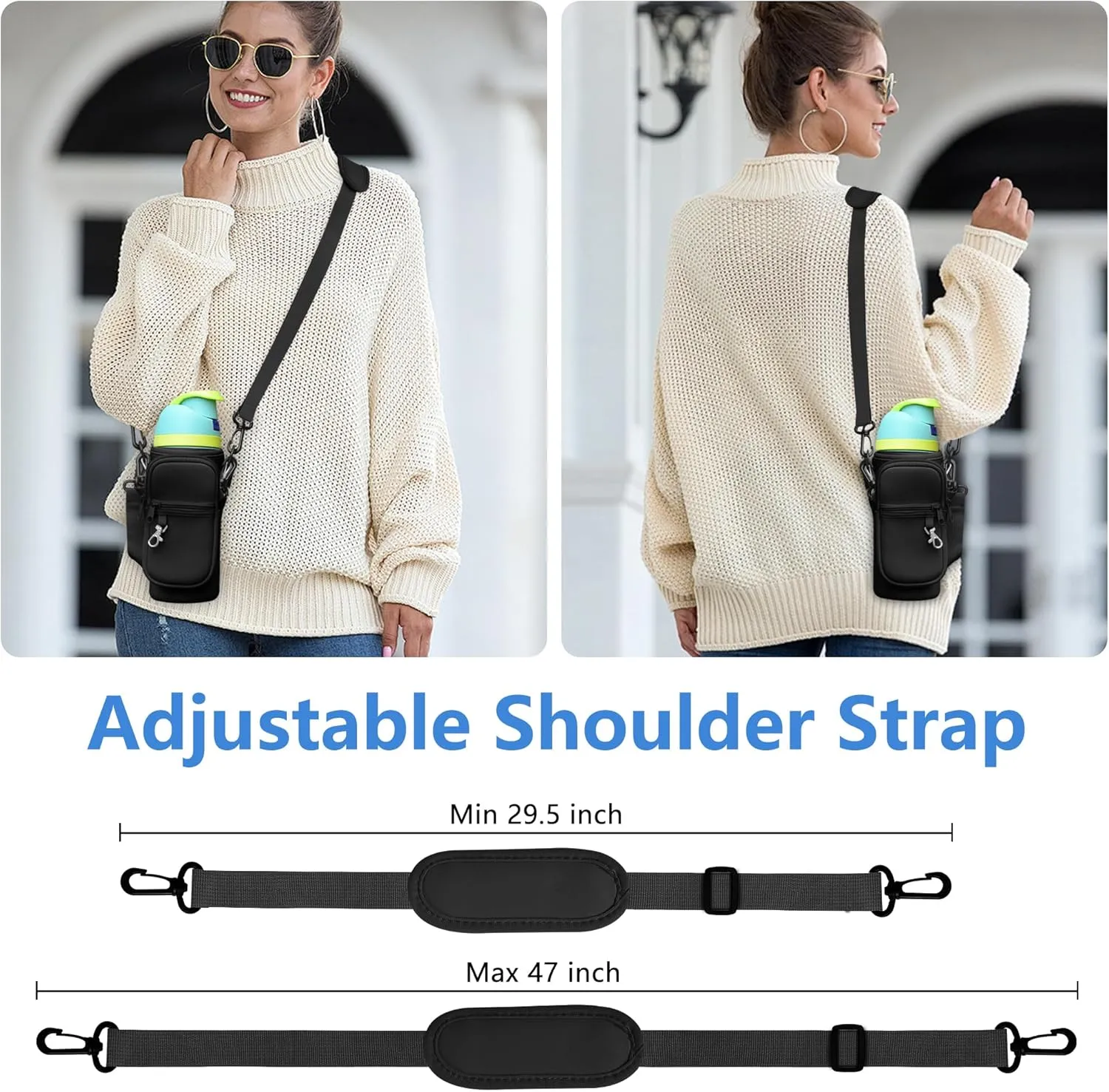 Water Bottle Carrier Bag with Strap for Owala FreeSip 24/32oz with Detachable Phone Pocket for Owala Accessories 24/32oz Water Bottle Sleeve for Walking Camping Gym