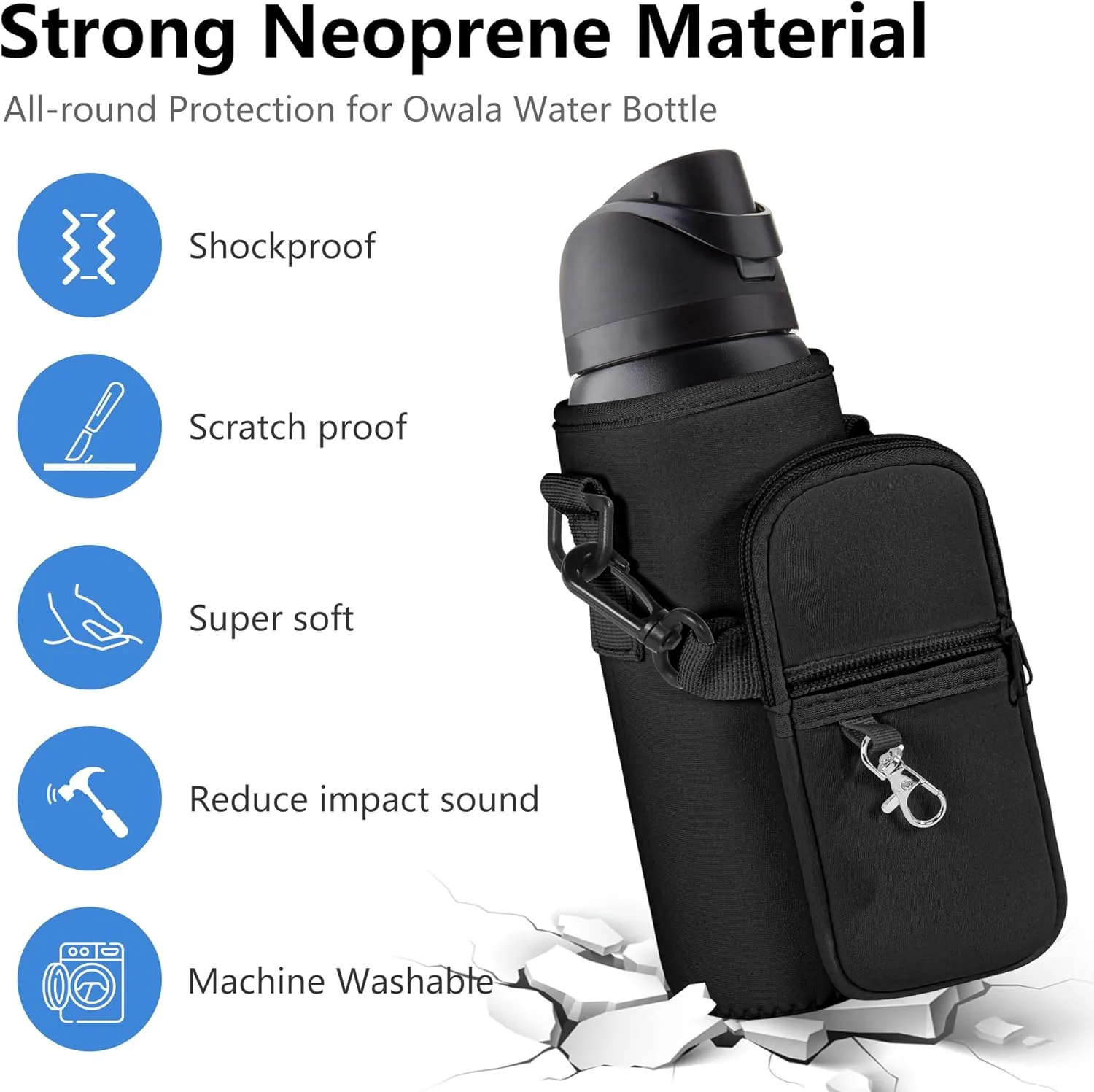 Water Bottle Carrier Bag with Strap for Owala FreeSip 24/32oz with Detachable Phone Pocket for Owala Accessories 24/32oz Water Bottle Sleeve for Walking Camping Gym