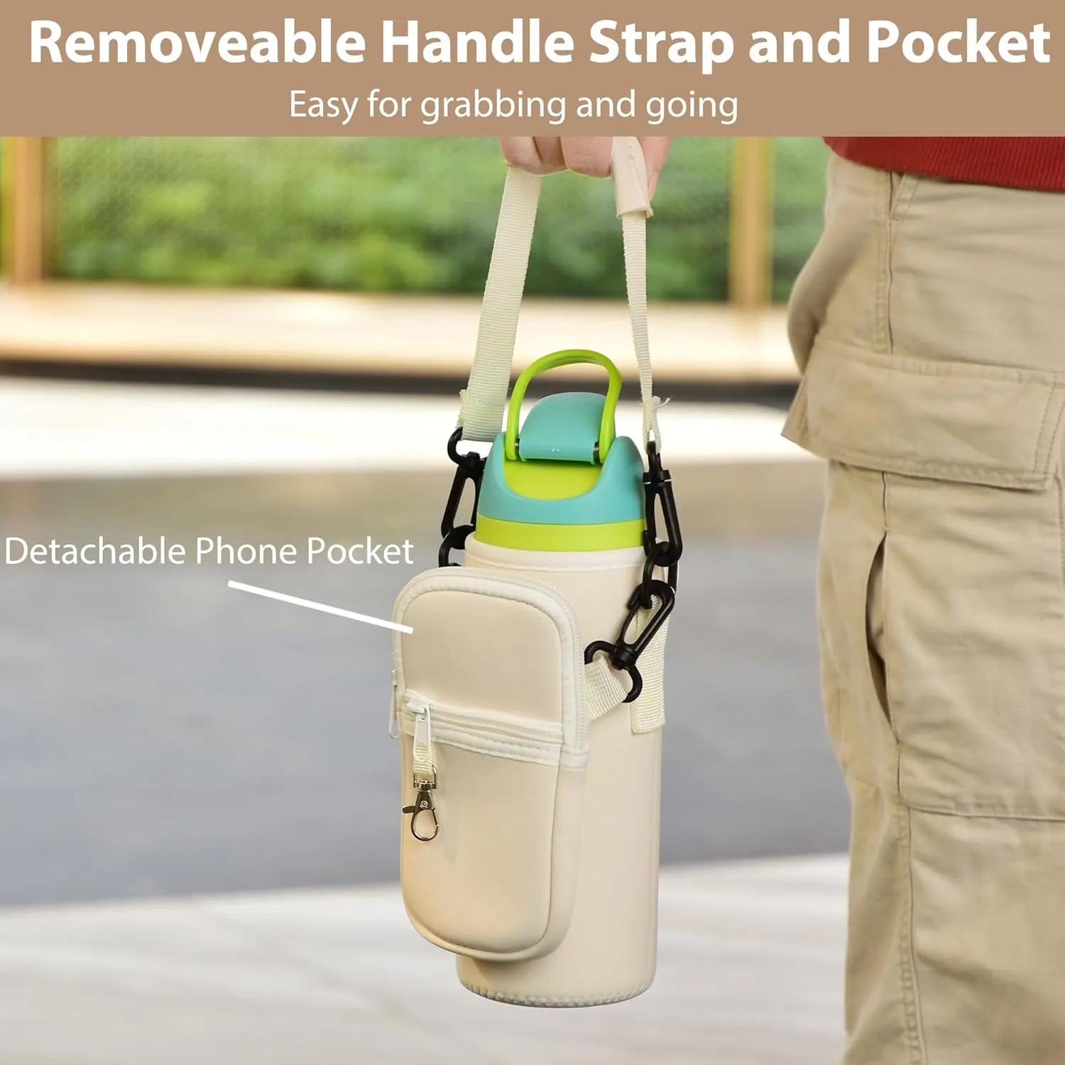 Water Bottle Carrier Bag with Strap for Owala FreeSip 24/32oz with Detachable Phone Pocket for Owala Accessories 24/32oz Water Bottle Sleeve for Walking Camping Gym