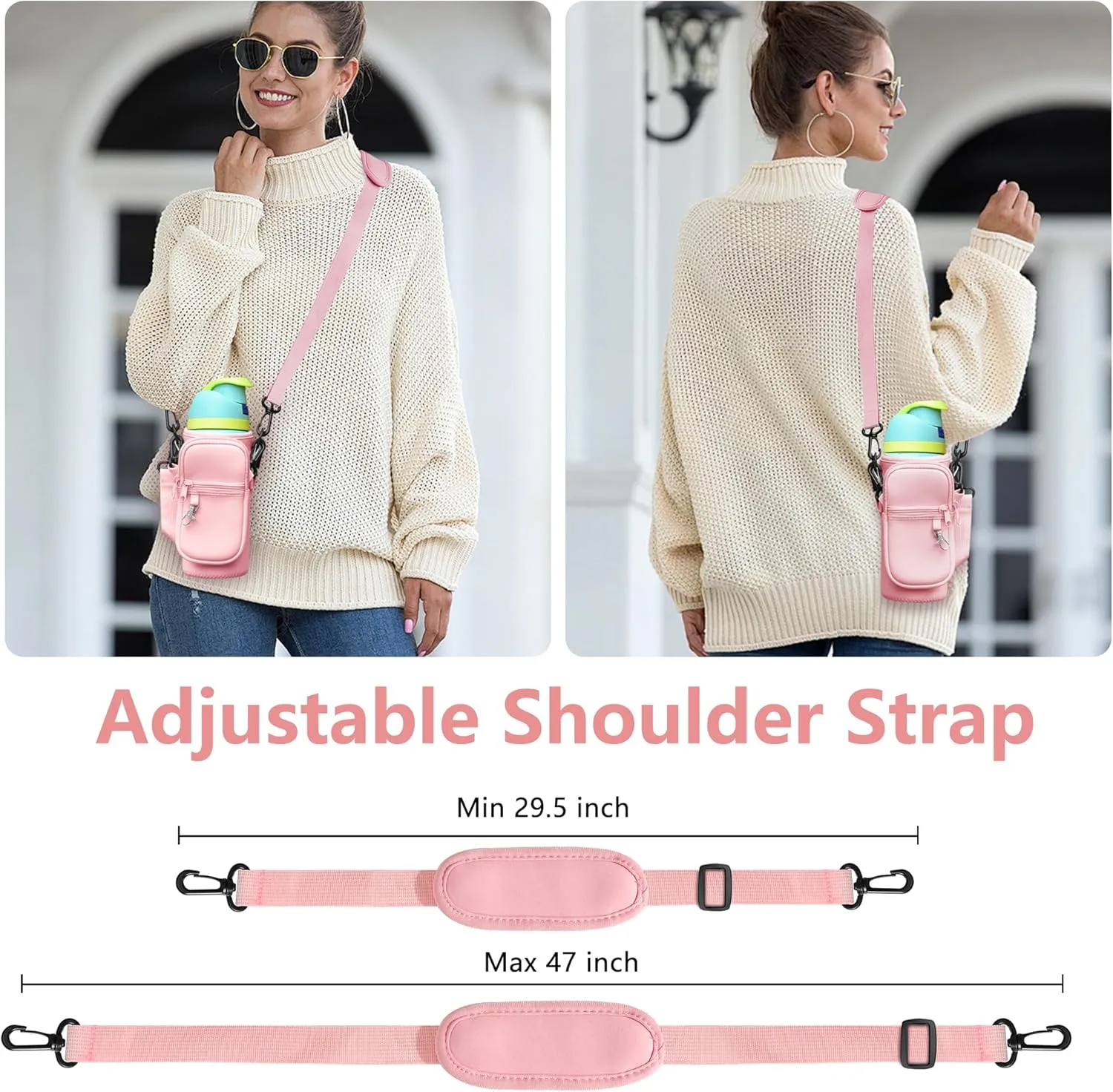 Water Bottle Carrier Bag with Strap for Owala FreeSip 24/32oz with Detachable Phone Pocket for Owala Accessories 24/32oz Water Bottle Sleeve for Walking Camping Gym