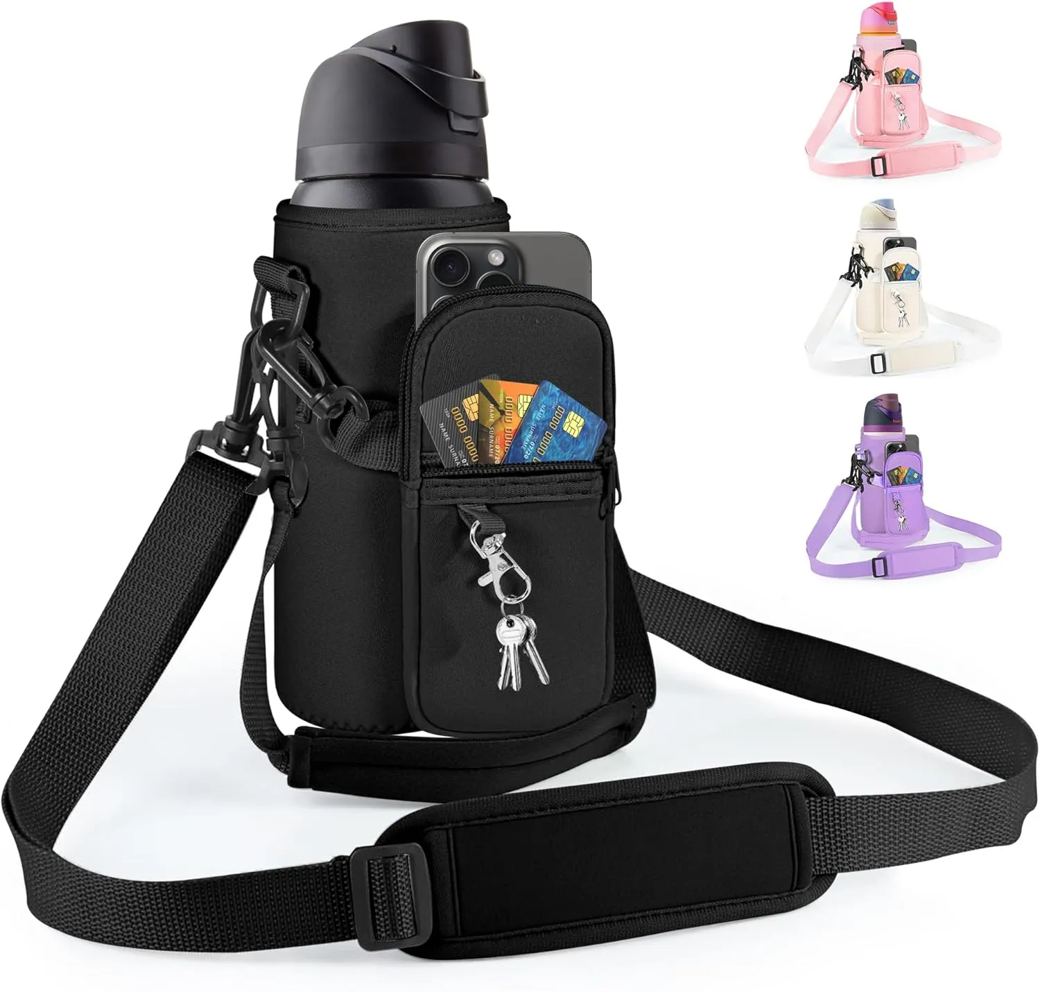 Water Bottle Carrier Bag with Strap for Owala FreeSip 24/32oz with Detachable Phone Pocket for Owala Accessories 24/32oz Water Bottle Sleeve for Walking Camping Gym