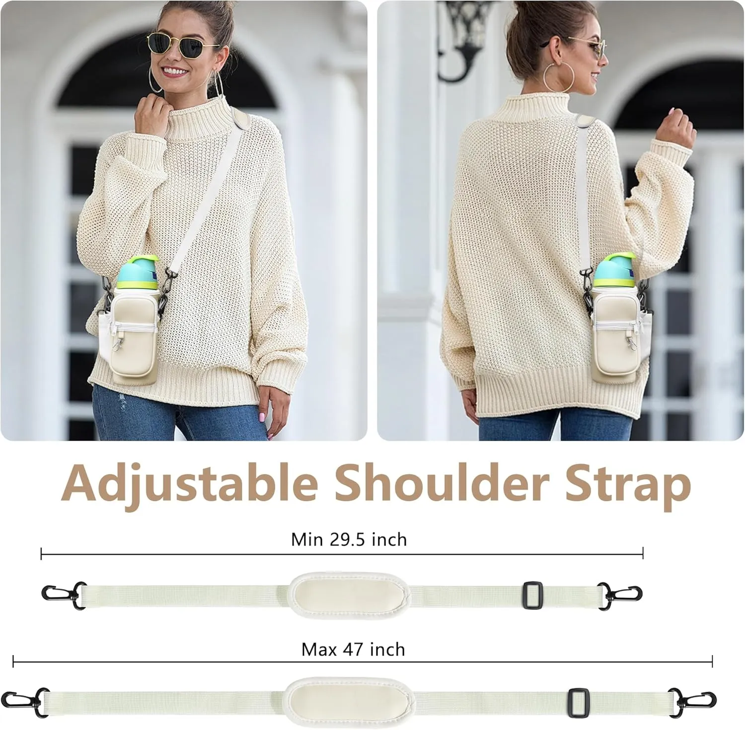 Water Bottle Carrier Bag with Strap for Owala FreeSip 24/32oz with Detachable Phone Pocket for Owala Accessories 24/32oz Water Bottle Sleeve for Walking Camping Gym
