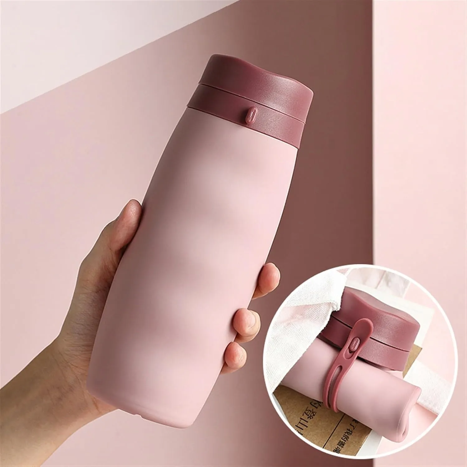 Water Bottle Portable Water Bottle Sports Water Cup Silicone Water Bottles Collapsible Travel Kettle Water Cups Folding Cup(Pink)