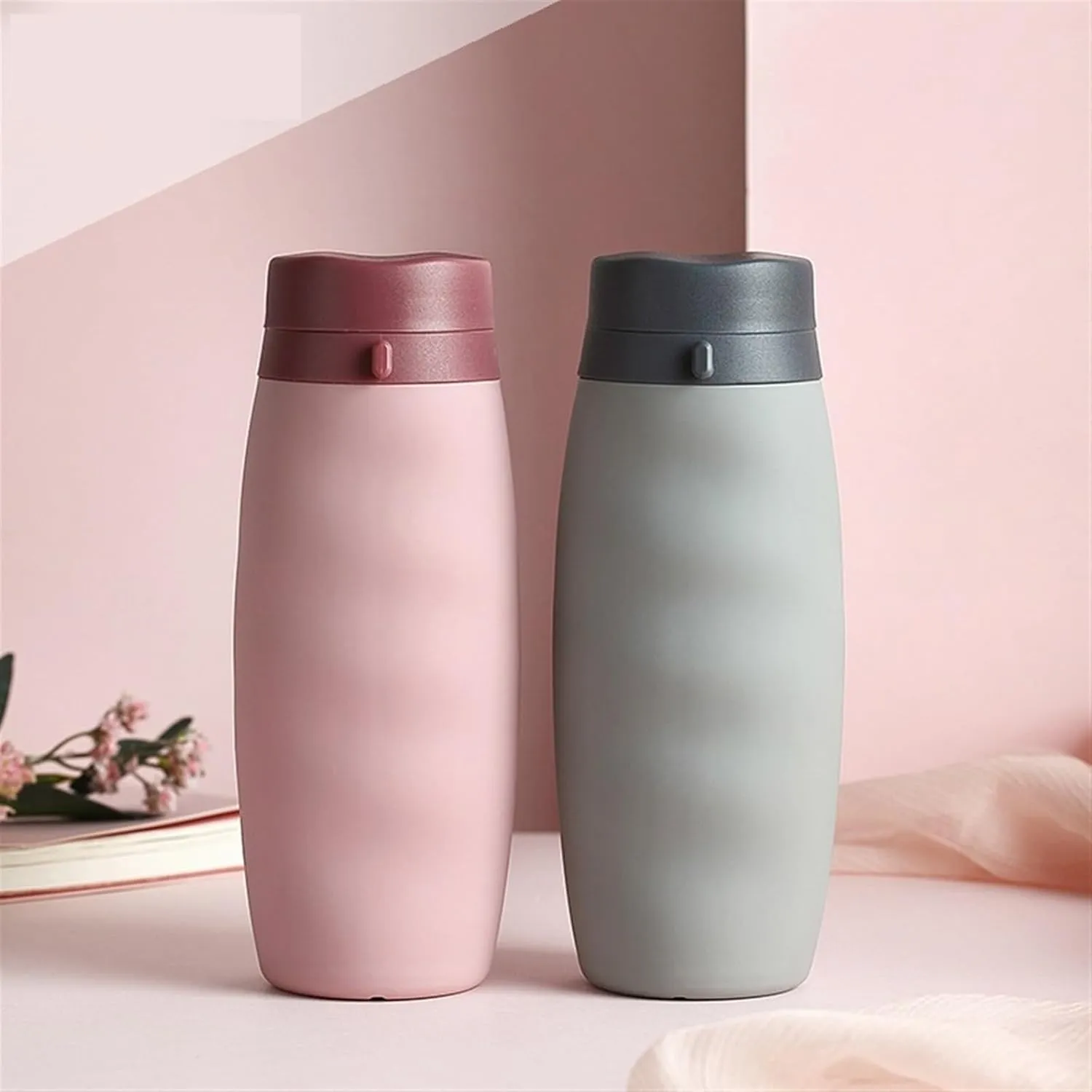 Water Bottle Portable Water Bottle Sports Water Cup Silicone Water Bottles Collapsible Travel Kettle Water Cups Folding Cup(Pink)
