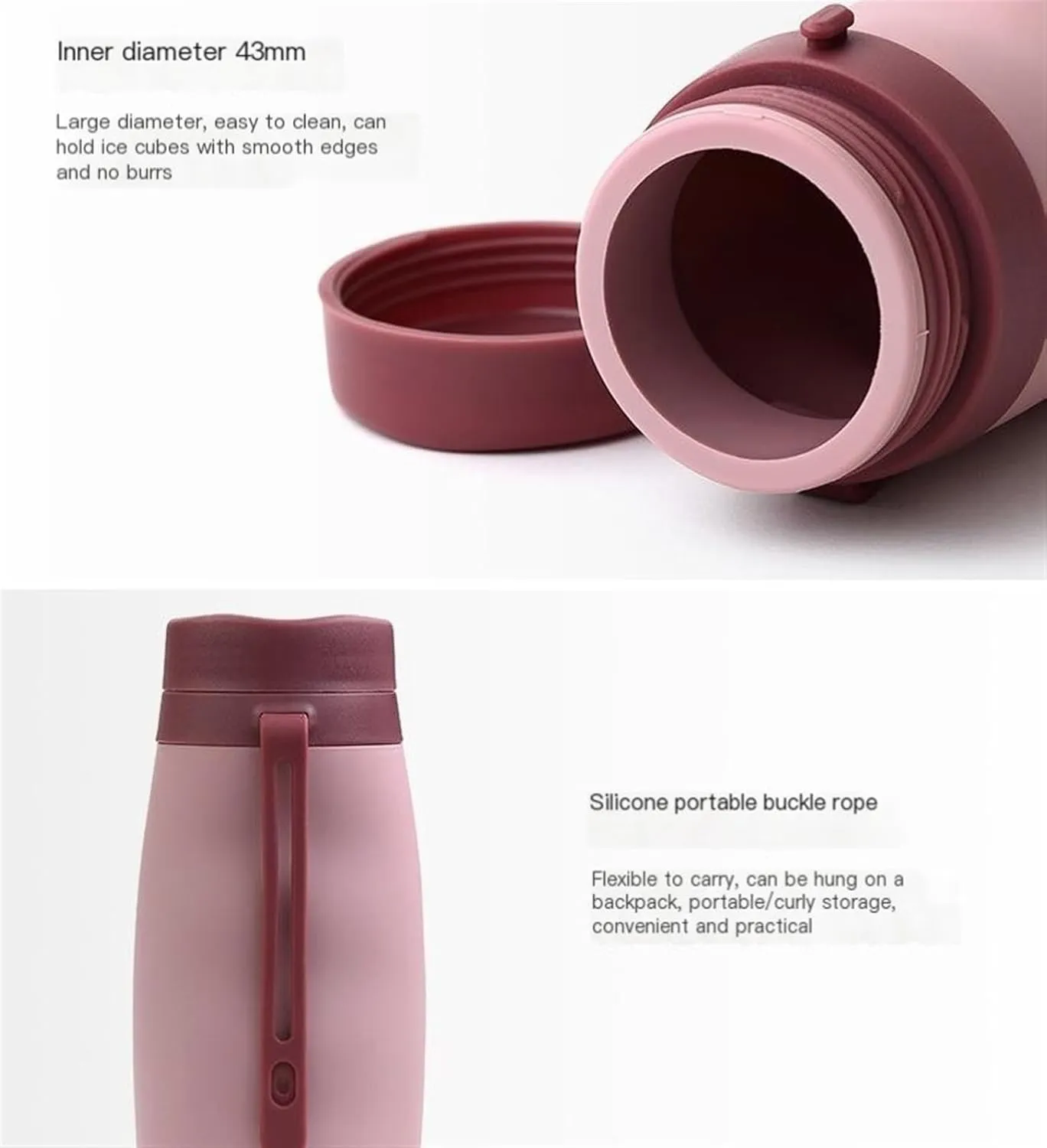 Water Bottle Portable Water Bottle Sports Water Cup Silicone Water Bottles Collapsible Travel Kettle Water Cups Folding Cup(Pink)