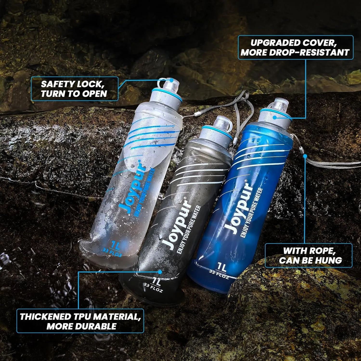 Water Filter Bottle Survival - 650/1000/2000ml Collapsible Water Bottle with NSF/FDA Certification with Filter Squeeze Water Filter Bottle Portable Water Filter Hiking Backpacking Camping