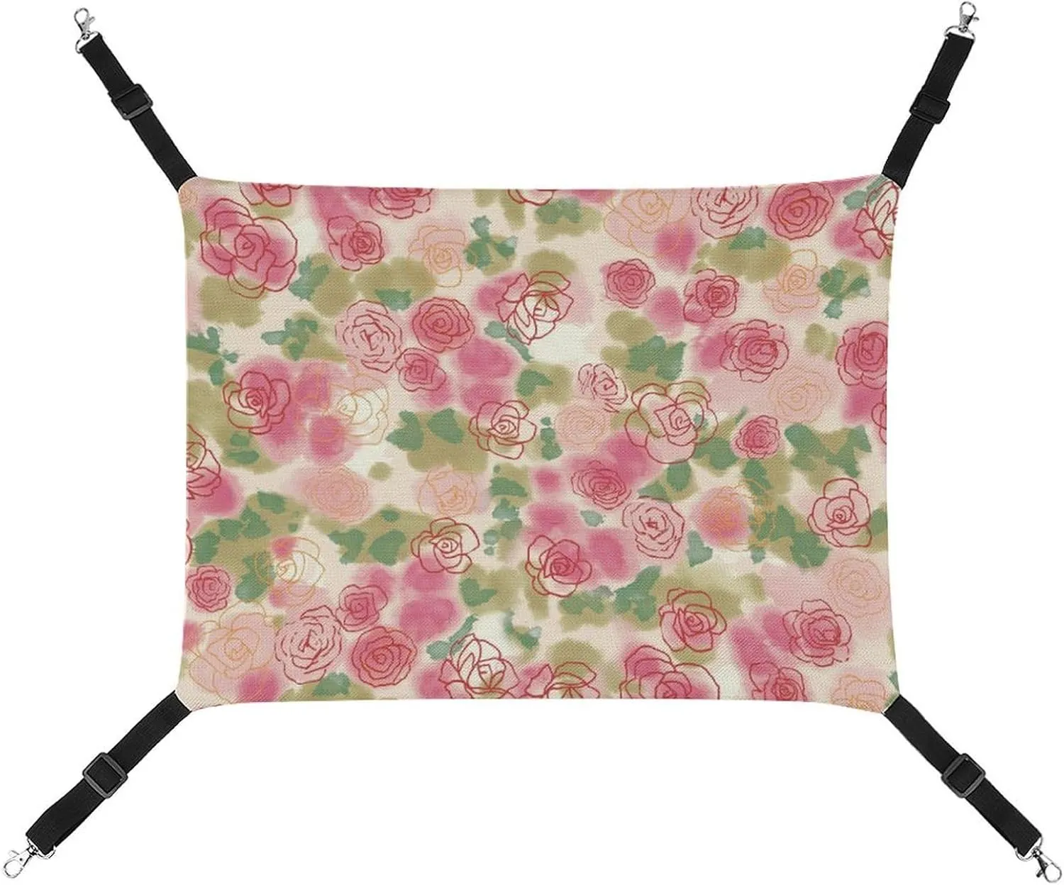 Watercolor Rose Flower Hanging Cat Bed Soft Breathable Pet Hammock for Cage Pet Sleeper for Kitten Ferret Puppy Rabbit