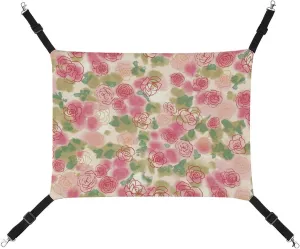 Watercolor Rose Flower Hanging Cat Bed Soft Breathable Pet Hammock for Cage Pet Sleeper for Kitten Ferret Puppy Rabbit