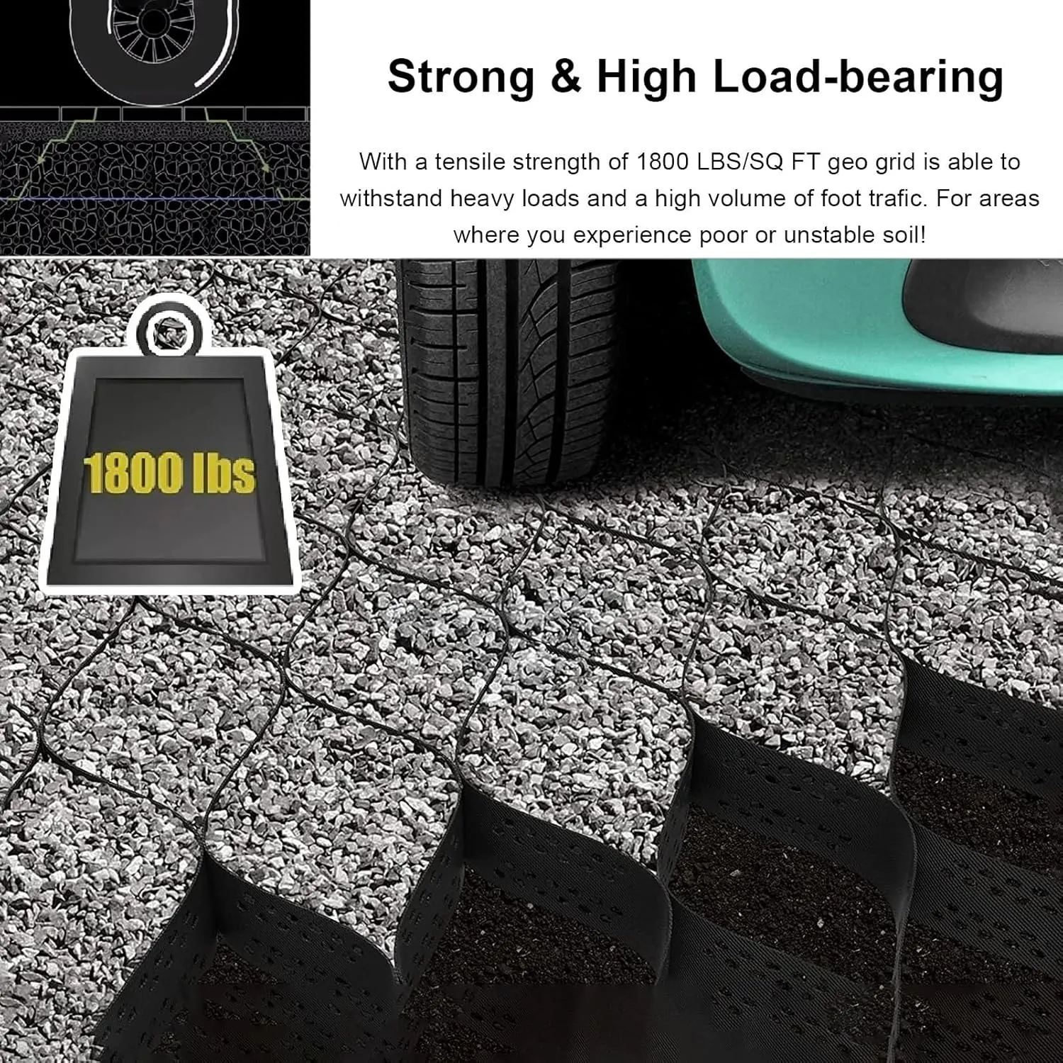 WDJBPSH Permeable Pavers for Gravel Driveway, 2inch Deep Honeycomb Pavement Base Support Geogrid, Ground Grid for Camper Pad/Plastic Shed/Incline/Soil Steep Grade(3.2x10ft)