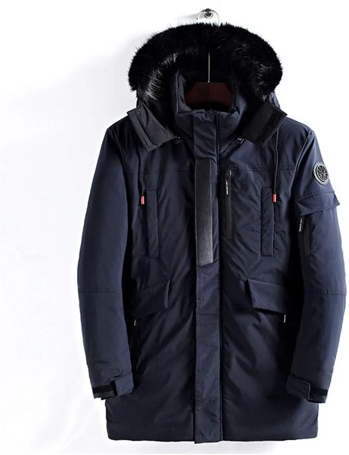WEEN CHARM Men's Warm Parka Ski Jacket Water Resistant Puffer Jacket Long Winter Coat with Removable Faux Fur Hood